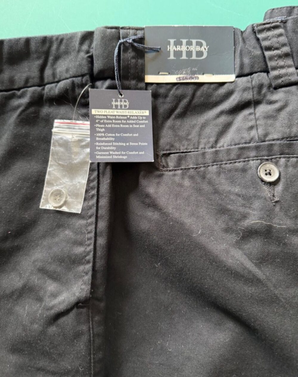 Harbor Bay Waist-Relaxer Pleated Cotton Twill Black Pants - 50" x 30" - NWT
